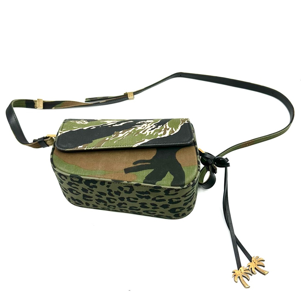 Palm Angels Green and Black Crossbody Bag with Camouflage Design